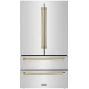 ZLINE 36" Autograph Edition 22.5 cu. ft Freestanding French Door Refrigerator with Ice Maker in Fingerprint Resistant Stainless Steel with Champagne Bronze Accents