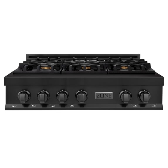 ZLINE 36 In. Porcelain Rangetop In Black Stainless Steel With 6 Gas Brass Burners (RTB-BR-36)