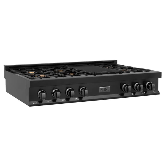 ZLINE 48 In. Porcelain Rangetop In Black Stainless Steel With 7 Gas Brass Burners (RTB-BR-48)