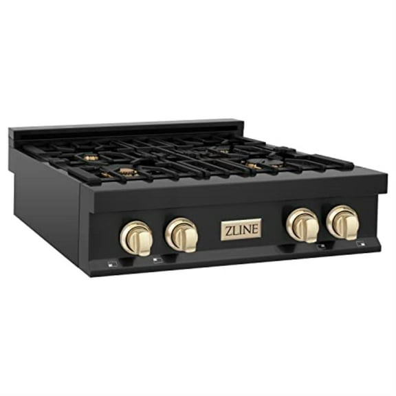 ZLINE 30 in. Autograph Edition Rangetop in Black Stainless Steel with Gold Accents (RTBZ-30-G)