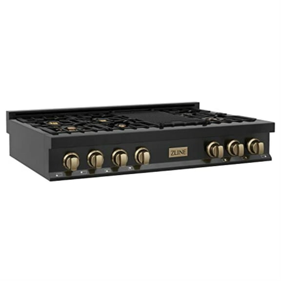 ZLINE 48 in. Autograph Edition Rangetop in Black Stainless Steel with Champagne Bronze Accents (RTBZ-48-CB)