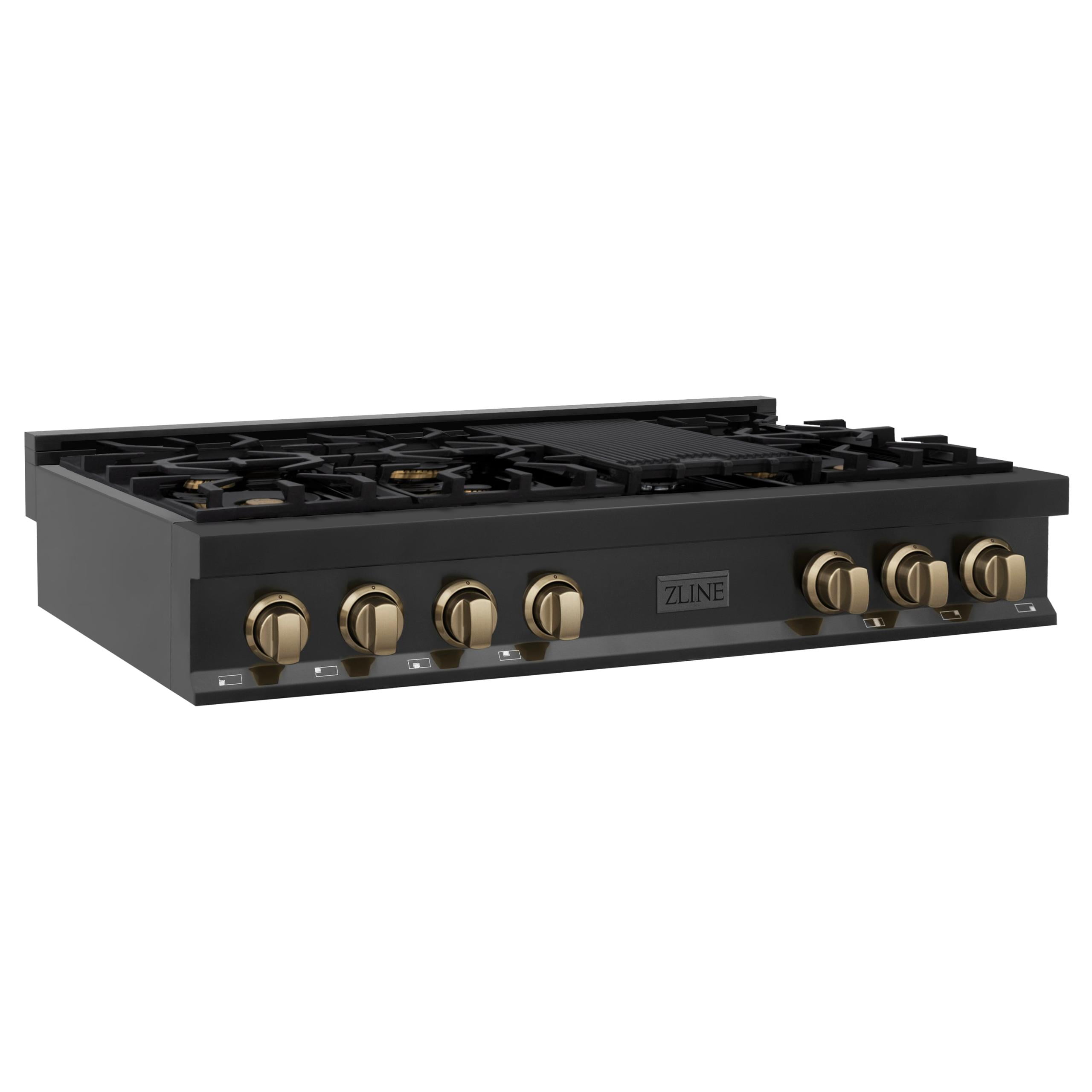 ZLINE 48" Black Stainless Steel Gas Cooktop with 7 Burners