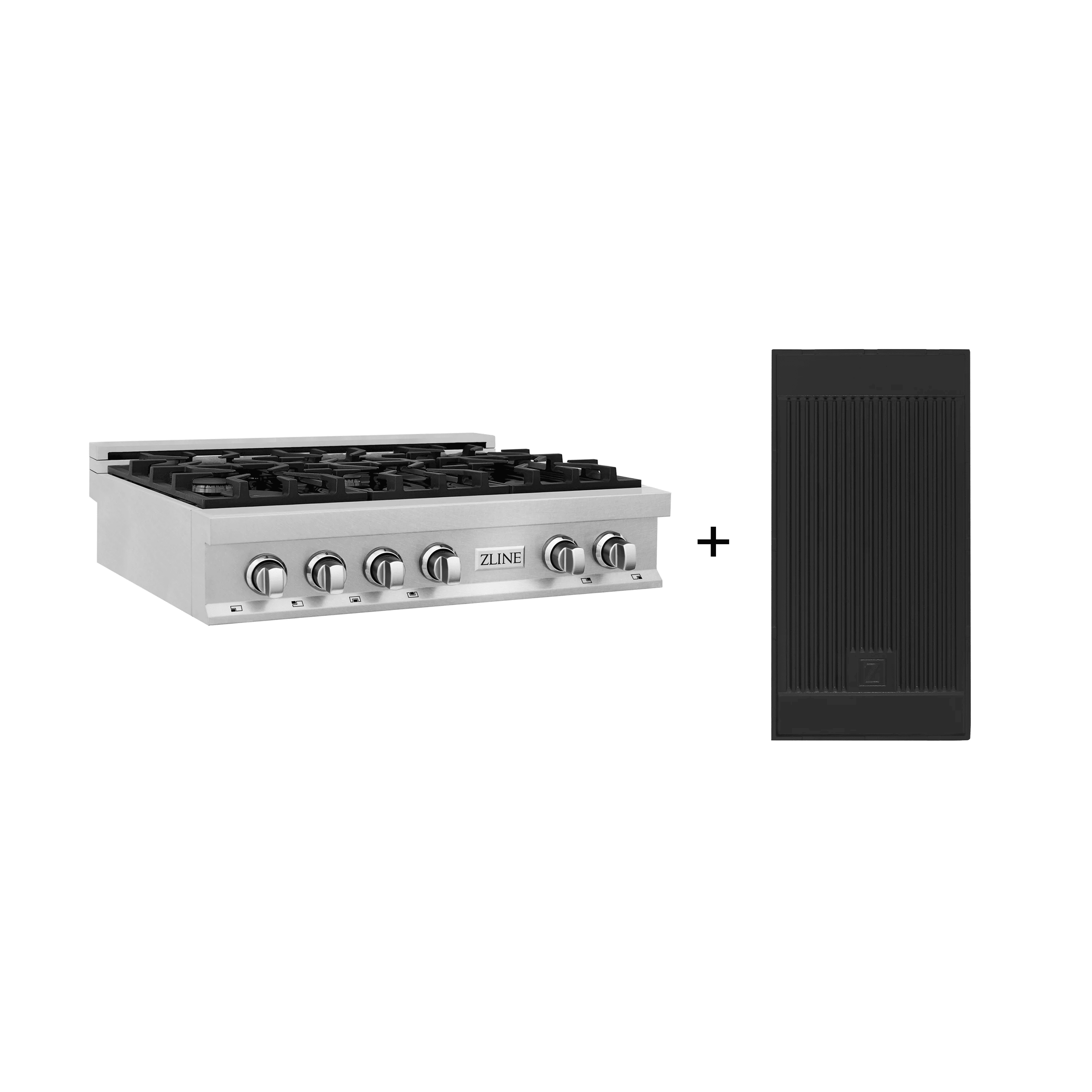 ZLINE 36" Porcelain Gas Stovetop in Fingerprint Resistant Stainless Steel with 6 Gas Burners and Griddle (RTS-GR-36)