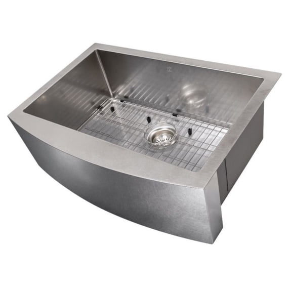 ZLINE 30" Zermatt Farmhouse Apron Mount Single Bowl Fingerprint Resistant Stainless Steel Kitchen Sink with Bottom Grid (SAS-30S)