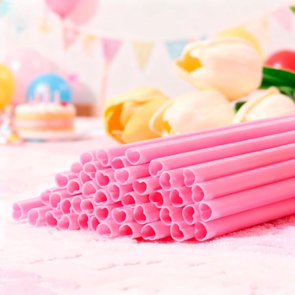 ZLKMQM 100 Pcs Heart Shaped Straws Pink Disposable Party Straws for Bridal Shower Wedding Supplies Valentine's Day Cocktail Birthday Events (Not Individually Wrapped)
