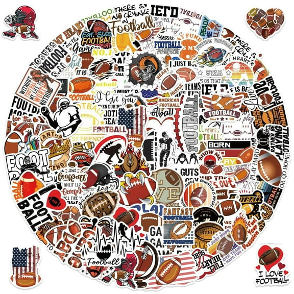 ZLKMQM 100pcs Football Sports Stickers, Self-Adhesive Game Day Touchdown Sports Stickers for Kids, Football Superbowl Sticker for Scrapbook, Classroom Decorations Party Favor Supplies