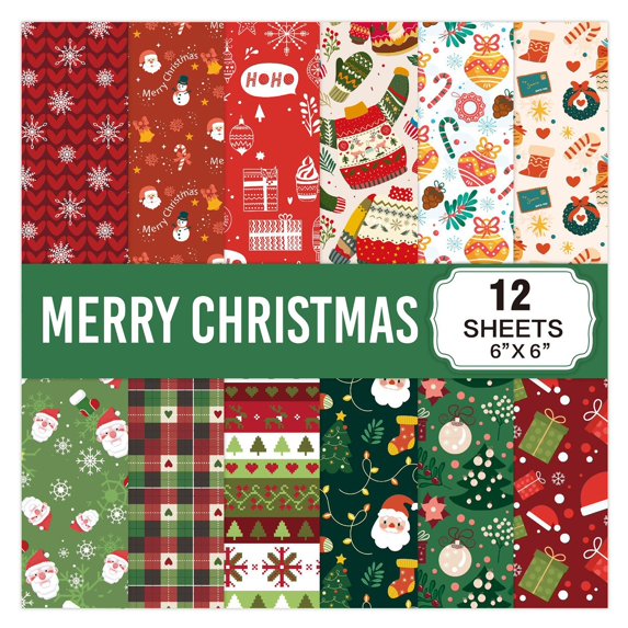 ZLKMQM 12 Sheets Christmas Pattern Paper Set Holiday Craft Paper for Card Making Scrapbook Decor, 12 Designs ( 6 X 6 Inches)