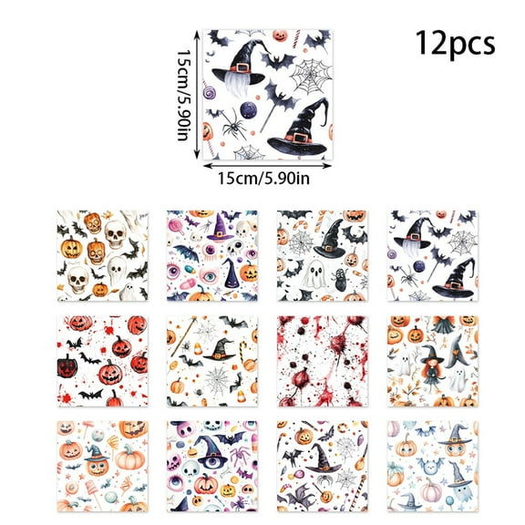 ZLKMQM 12 Sheets Halloween Pattern Paper Set, 6" x 6" Patterned Cardstock Scrapbooking Supplies - Spider, Pumpkin, Bat, Cat, Witch Designs - 12 Styles Origami