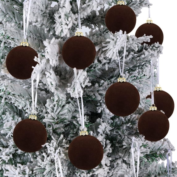 ZLKMQM 2.4 inch Burgundy Velvet Christmas Ornaments Balls Flocked Christmas Tree 12PCS Plastic Balls Xmas Hanging Ornaments Decoration