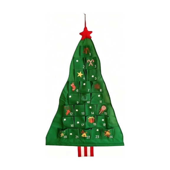 ZLKMQM Christmas Tree Advent Calendar Hanging Bag,24 Pocket Countdown Calendar with Festive Prints, Reusable Wall Mounted Gift Storage Organizer for Kids, Fireplace, Door & Wall Holiday Decor