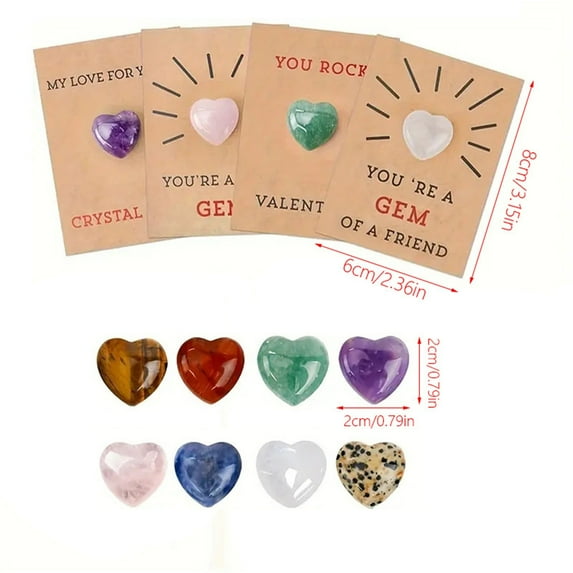 ZLKMQM Gems Valentines Day Gifts for Kids School-8 Pack Valentines Cards with Natural Heart Crystals Necklace-Valentine Gift Exchange for Boys Girls Classroom Class Party Favor