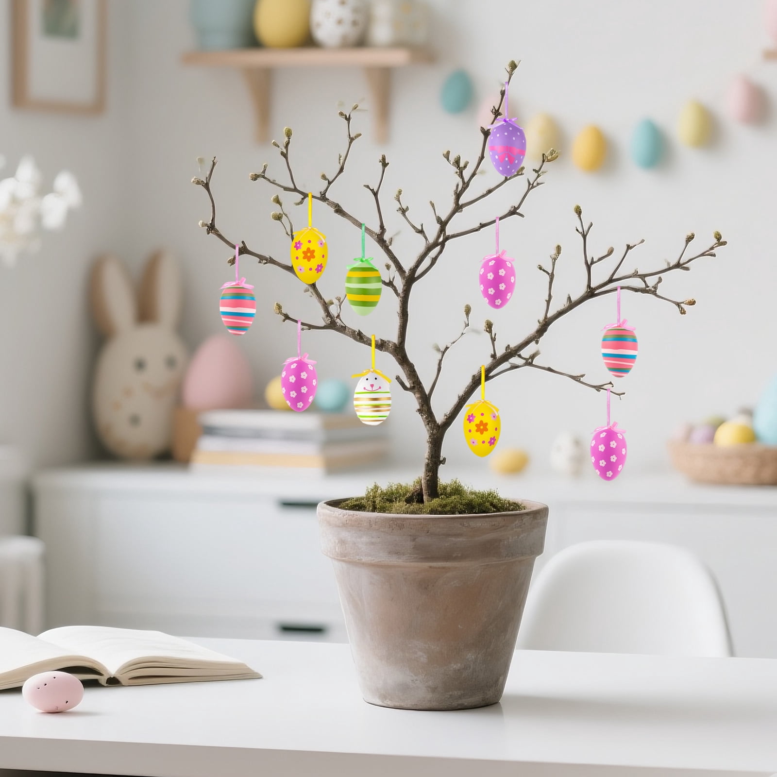 ZLKMQM Happy Easter Hanging Eggs for Tree, 24Pcs Colorful Plastic Eggs