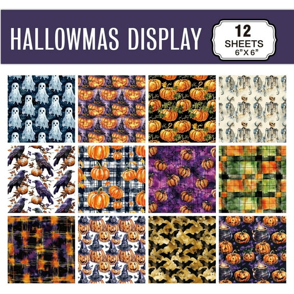 ZLKMQM Happy Halloween Theme Dot Scrapbook, DIY Album Scrapbook Paper, Pumpkin Bat Ghost Skeleton Greeting Card Making Background Paper Craft Supplies Painting Decoration Travel Diary Paper 6"x6"