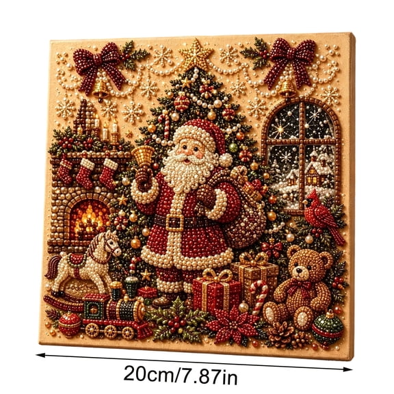 ZLKMQM Santa Claus Christmas Room Diamond Painting Kit with Frame, 5D Vintage Special Shape Diamond Art, DIY Classic Holiday Fireplace Tree Scene Rhinestone Craft