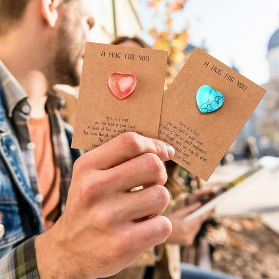 ZLKMQM Valentines Day Gifts for Kids Teens - 8 Pack Exchange Cards with Natural Heart-Shaped Gemstones, Perfect for Classroom School Party Favor Gift Exchanges