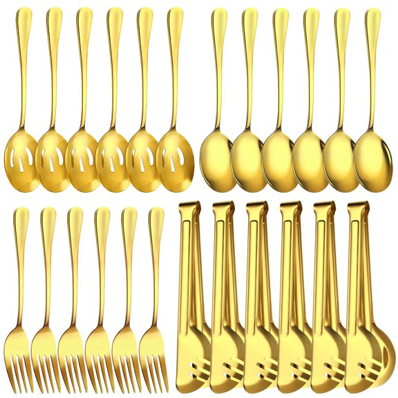 ZLMTZDJD 24pcs Serving Utensils Set, Large Stainless Steel Serving Utensils - Durable for Buffets, Dinner Parties, Weddings and Restaurants (GOLD) Y102
