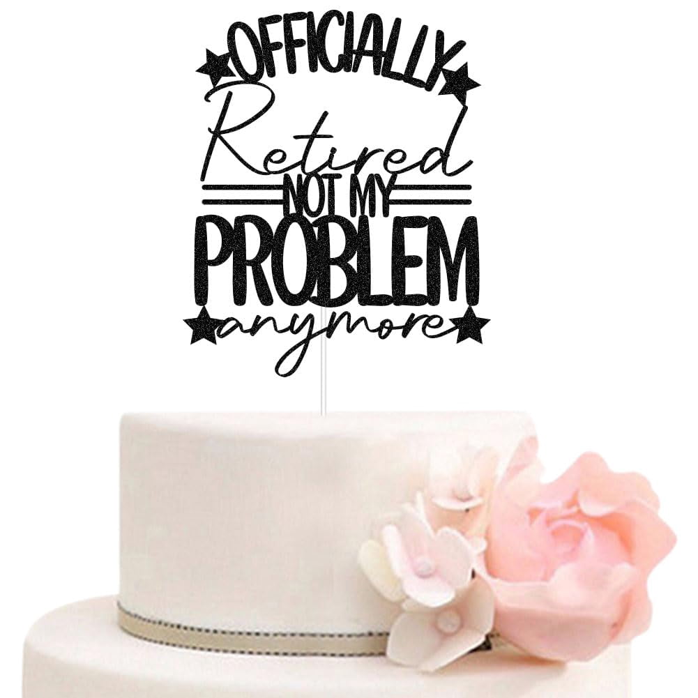 "Ofishally Retired" Cake Topper - Fishing Theme Funny Retirement Party Decor, Black Glitter - View #9