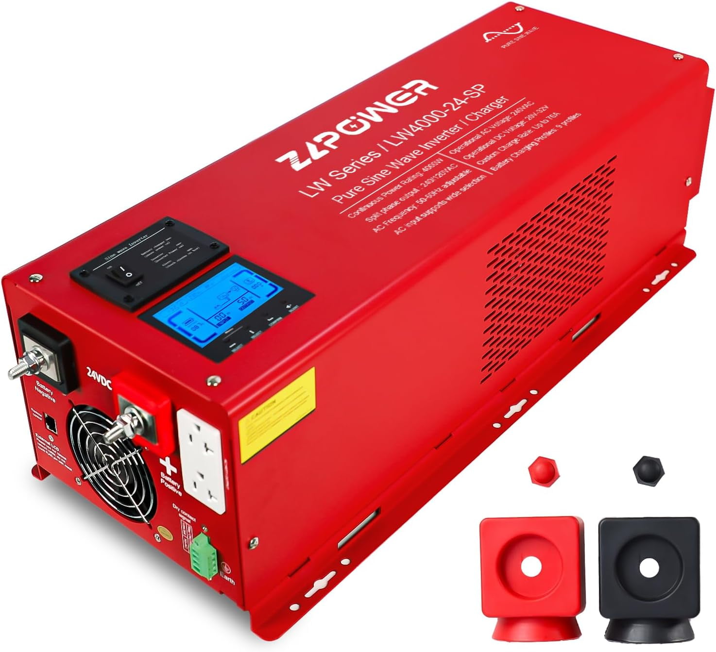 ZLPOWER 4000W 24V DC Pure Sine Wave Inverter Charger with 12000W Peak, Split Phase Output & LCD Display – Ideal for RV, Camping, Home Off-Grid Power