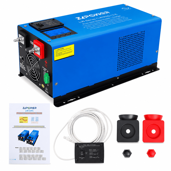 ZLPOWER 3000W Peak 9000W Pure Sine Wave Inverter Charger, 12V DC to 120V AC with Battery Charger & LCD Display