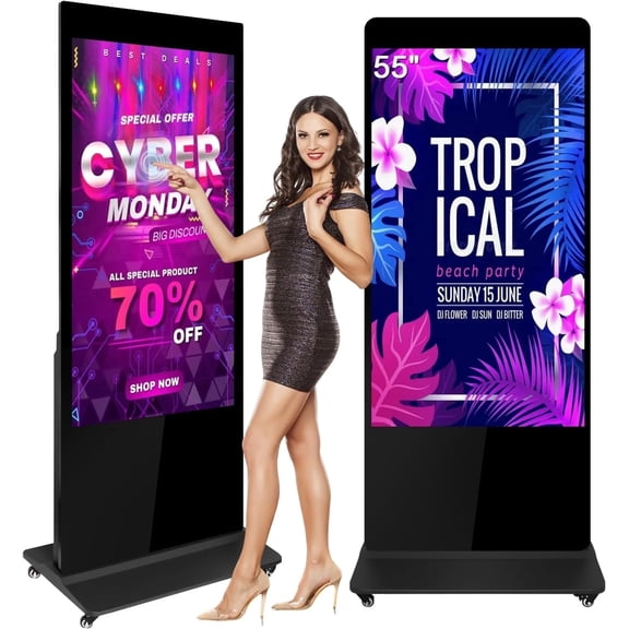 RDYMONKEY 55" 4K UHD Touchscreen Digital Signage Kiosk - Android 11, Commercial-Grade IPS LCD with 400 Nits Brightness, Floor Standing Interactive Advertising Display