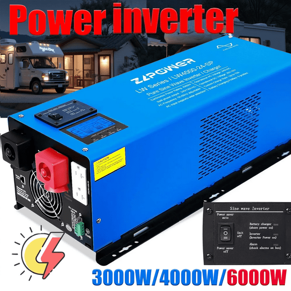 ZLPOWER 6000W 24V Pure Sine Wave Inverter Charger - 18000W Peak, 120V/240V Split Phase Output with 90A Battery Charger, LCD Display, Low Frequency for Home RV Boat Off-Grid Solar System