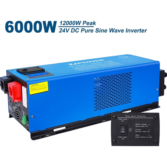 ZLPOWER 6000W 24V Pure Sine Wave Inverter Charger with 18000W Peak, 120V/240V Split Phase Output, Battery Charger & LCD Display, ETL Listed for RV, Home, Boat, Off-Grid Power
