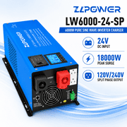 ZLPOWER 6000W 24V Pure Sine Wave Inverter Charger with 18000W Peak, 120V/240V Split Phase Output, Battery Charger & LCD Display, ETL Listed for RV, Home, Boat, Off-Grid Power