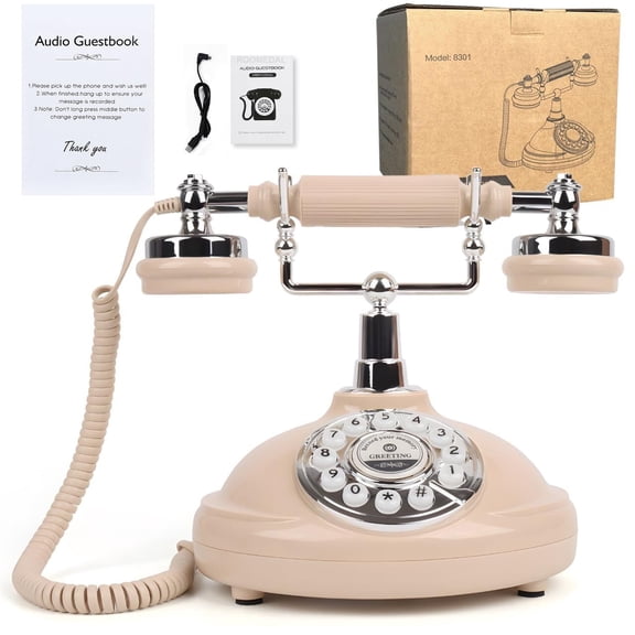RDYMONKEY Audio Guest Book – Wedding Party Birthday Recording Retro Phone with 8GB Memory & Rechargeable Battery – Easy Voice Message Gift for Special Occasions (Beige)
