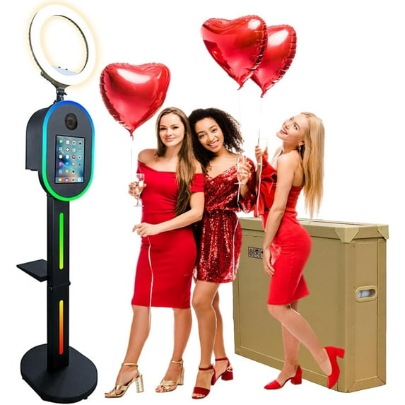 ZLPOWER Photo Booth with RGB Ring Light for iPad 10.2" to 12.9" - Wireless Music Sync Light Box for Parties and Events(Black/Honeycomb Box)