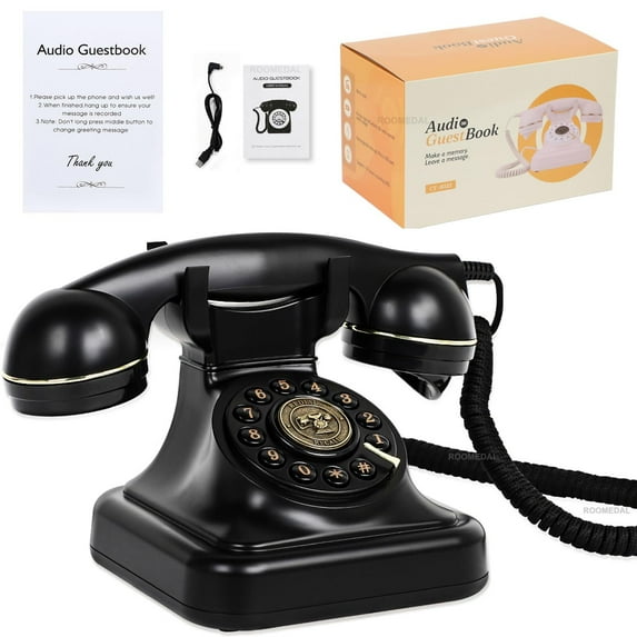 RDYMONKEY Retro Audio Guest Book Phone for Weddings, Parties - Record Custom Voice Messages w/ 16GB SD Card, USB Playback, LED Indicator - Vintage Gift for Anniversary, Birthday (White)