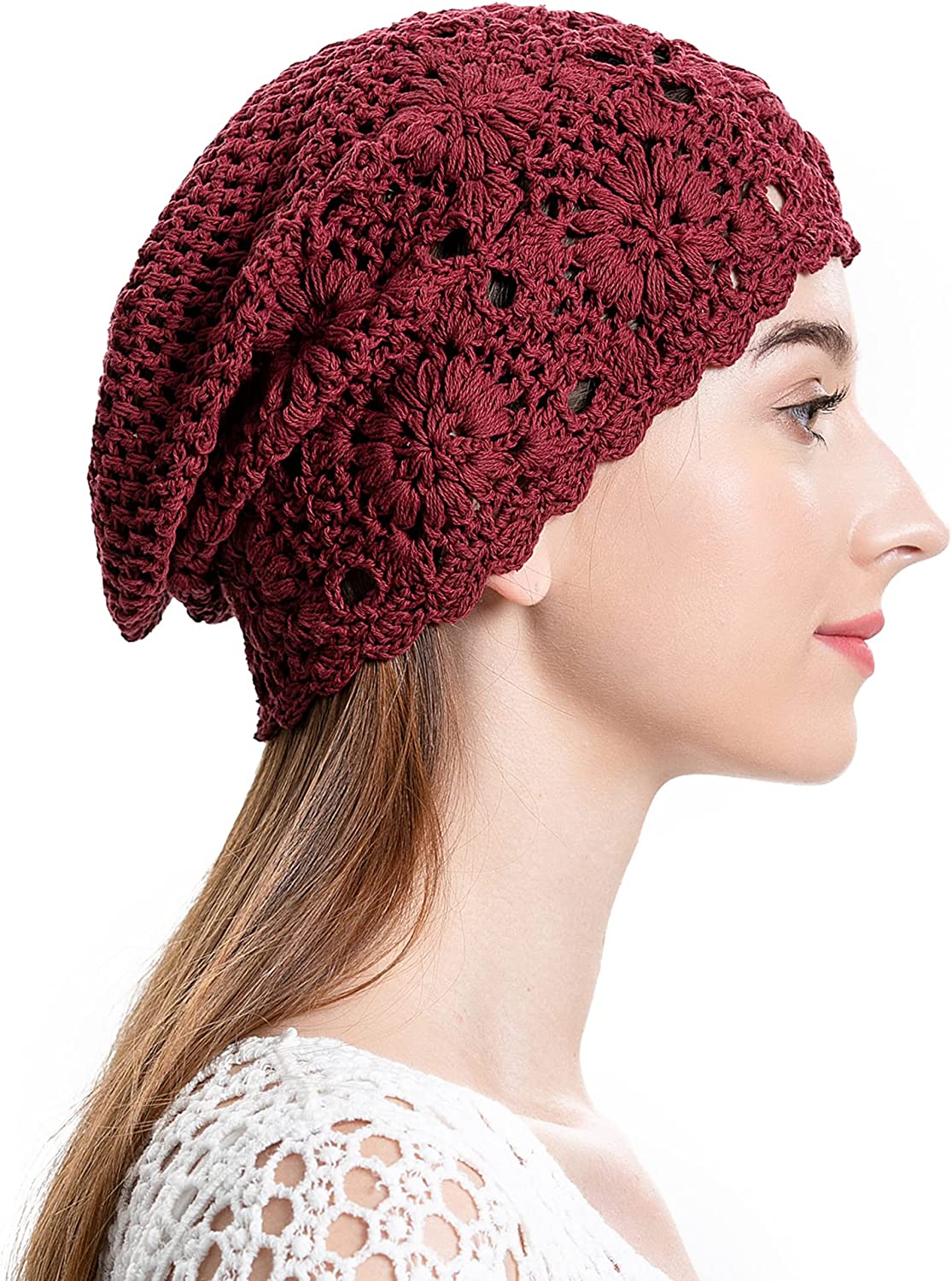 ZLYC Women Cotton Crochet Slouchy Beanie Hat Handmade Knit 