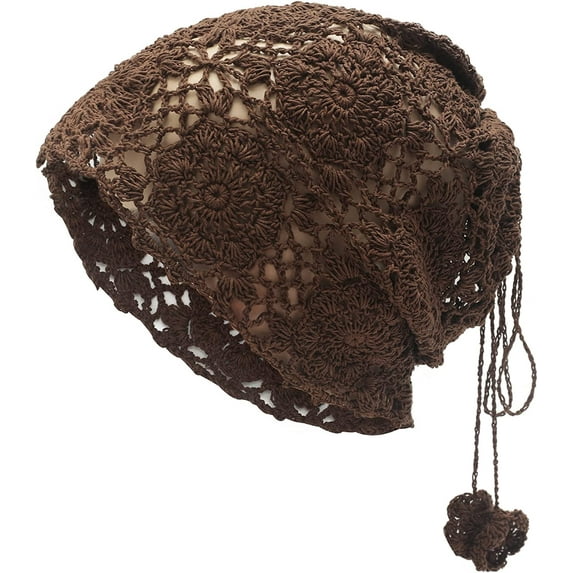 ZLYC Women Cotton Crochet Slouchy Beanie Hat Handmade Knit Cutout Summer Floral Skull Cap