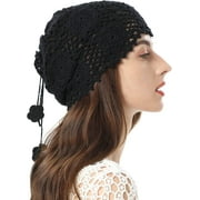 ZLYC Women Cotton Crochet Slouchy Beanie Hat Handmade Knit Cutout Summer Floral Skull Cap
