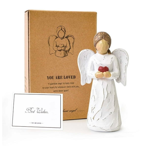 Guardian Angel Figurine with Heart - Uplifting Home Decor, Spiritual Gift of Hope & Love