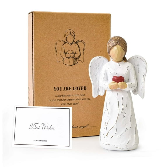 ZLZLCFZE Guardian Angel Statue - Hand-Painted Figurine with Heart, Spiritual Home Décor Gift