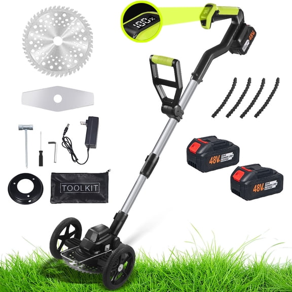 ZLieatmp Electric Weed Trimmer,21V Grass Trimmer Cordless Lawn Edger with Side Trimming Wheel Handhold Lawn Mower for Lawn Yard Garden