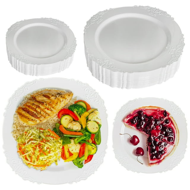 ZLion 60pcs Disposable Plates for Party, 30 Pcs 10.25" and 30 Pcs 7