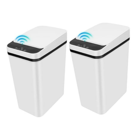 ZM 2 Pack Bathroom Trash can,Smart Touchless Trash Can,Automatic Motion Sensor Trash Bin with Lid,2.4 Gallon Garbage Can, Kitchen, Bathroom, Office, Bedroom Trash can (White+White)