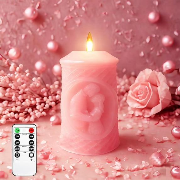 ZM Valentines Day Flameless LED Candles with Timer Flickering Flameless Candles for Romantic Ambiance and Home Decoration ,Real Wax,Battery Operated Candles(Pink)