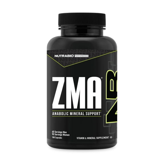 NutraBio ZMA Vegetable Supplement - Anabolic Mineral Support - 180 Capsules - Recovery, Growth, Sleep - Zinc, Magnesium, and B6 Formula