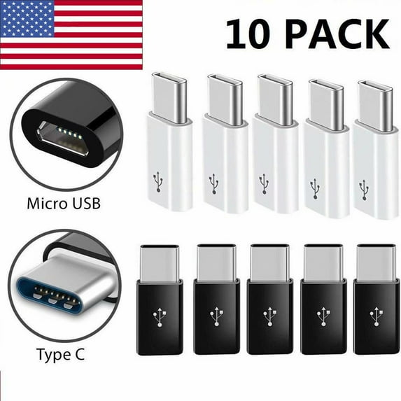 ZMART Micro USB to USB C Adapter 10 Pack - Charging and Data Sync and Transfer - Plug Keyboard, Mouse, Memory and Devices in Type C Phone and Laptop Ports - Black+WHITE(10 PACK)