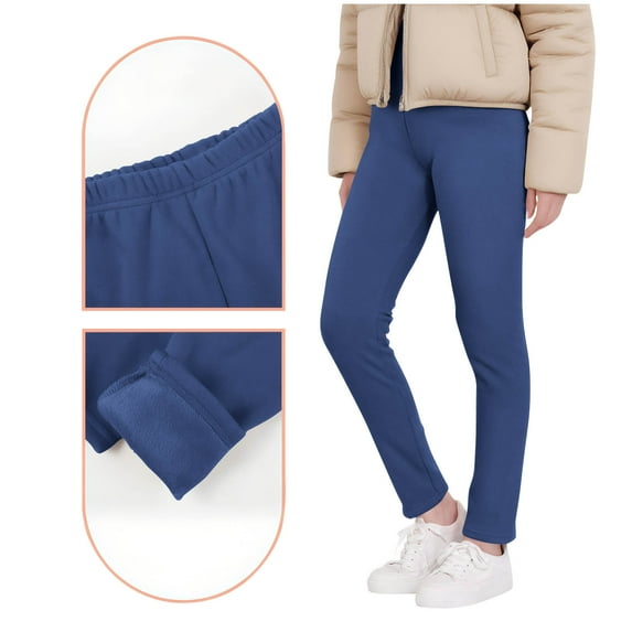 ZMFXJPE Winter Warm Pants Thermal Pants for Girls Thick Fleece Lined Pant Thermal Leggings Girls Winter Outfits Kids Winter Clothes 7t, Dark Blue