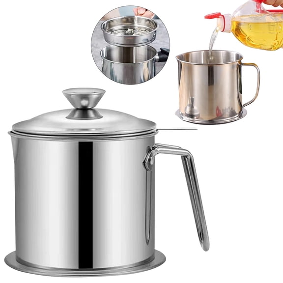 ZMGEJPW 1.4L Silver Stainless Steel Oil Filter Pot with Mesh Strainer Easy Grip Handle for Frying Cooking Oil Storage