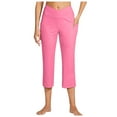 thumbnail image 1 of Womens Pants Yoga Capris High Waist Leggings Straight Leg Athletic Exercise Workout Crop Capris 21" Trousers, 1 of 4