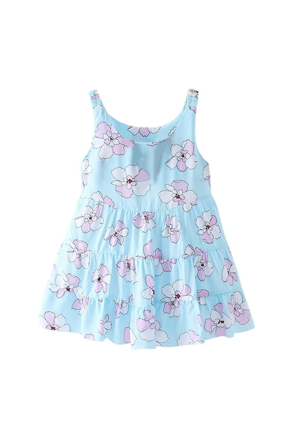 ZMHEGW Baby Girls Summer Dress Toddler Kids Floral Flowers Sleeveless Beach Straps Dress Princess Girl Clothes 3-4 Years