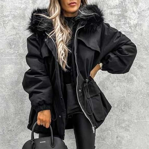 ZMHEGW Coats For Women Daily Plus Size Winter Lapel Collar Long Sleeve Vintage Thicken Warm Hooded Thick Padded Outerwear Fall Jackets