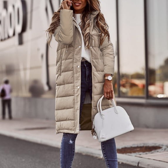 ZMHEGW Coats For Women Solid Color Hooded Solid Color Cardigan Long Single Cotton Fall Jackets