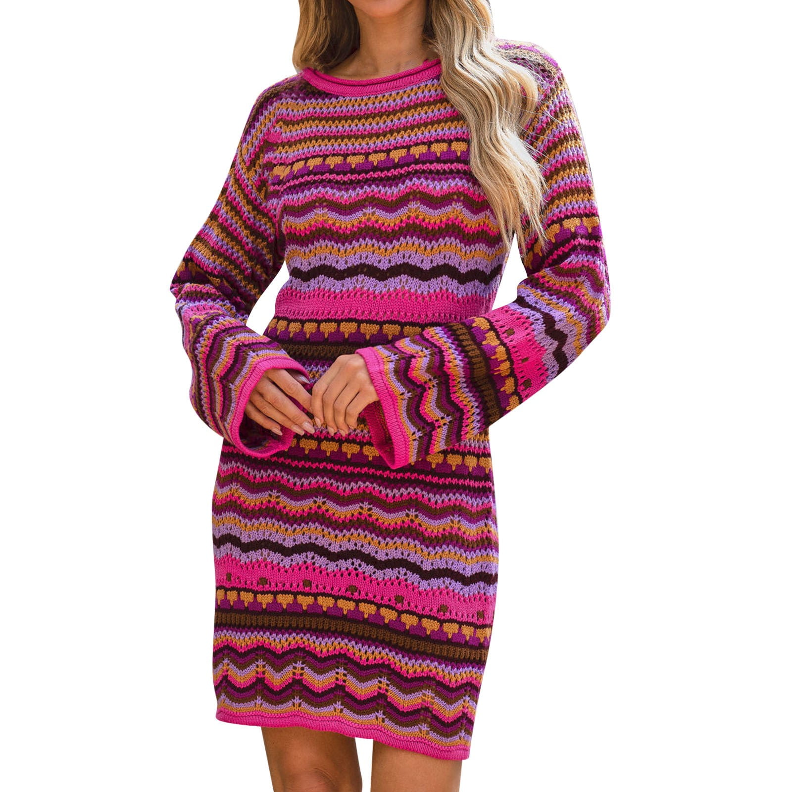 cut out dress prom Rainbow Colorblock Crochet Cover Up main image 1