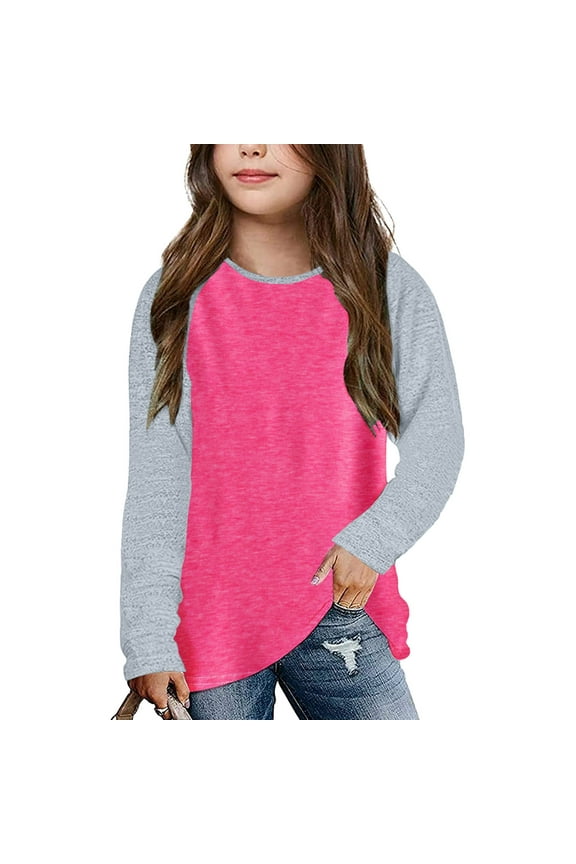 Kids Sweater Little Girls Casual Long Sleeve Raglan Sleeve T Shirts Crewneck Tunic Tops Teen Color Block Tee Blouses Autumn Clothes Winter Jackets
