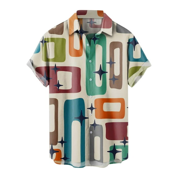 ZMHEGW Men Summer Casual Top Shirt Print Plus Size Top Short Sleeve Turn Down Collar Shirt Fashion Loose Top